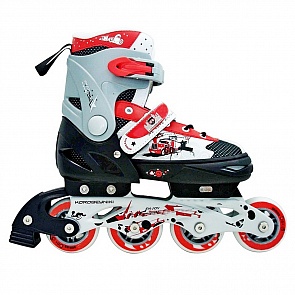 Роликовые коньки PW-151G Коробейники, алюминиевая рама, красные, размер 28-31 (RT, 5619rt)